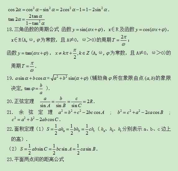 成人高考大專常用數(shù)學公式